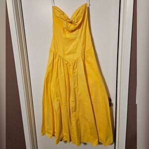 Vintage Linen Yellow Strapless Dress